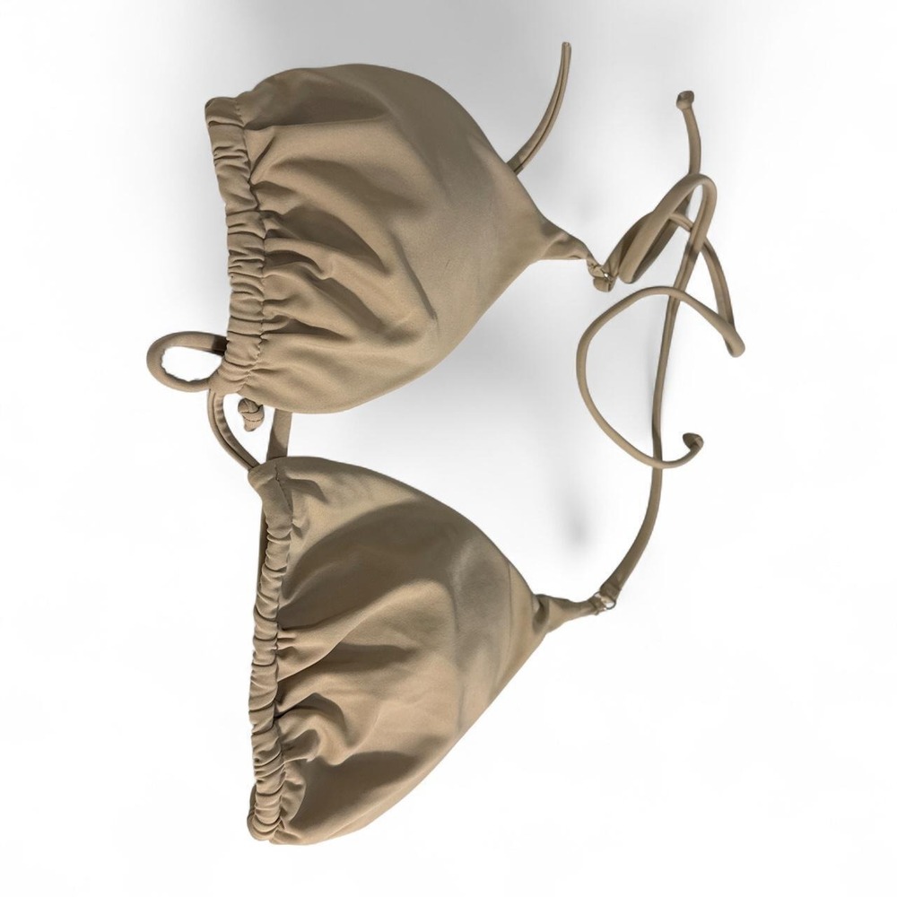 Tan Triangle Bikini Top Halter Neck Adjustable Sliding Cups Minimalist Swimwear